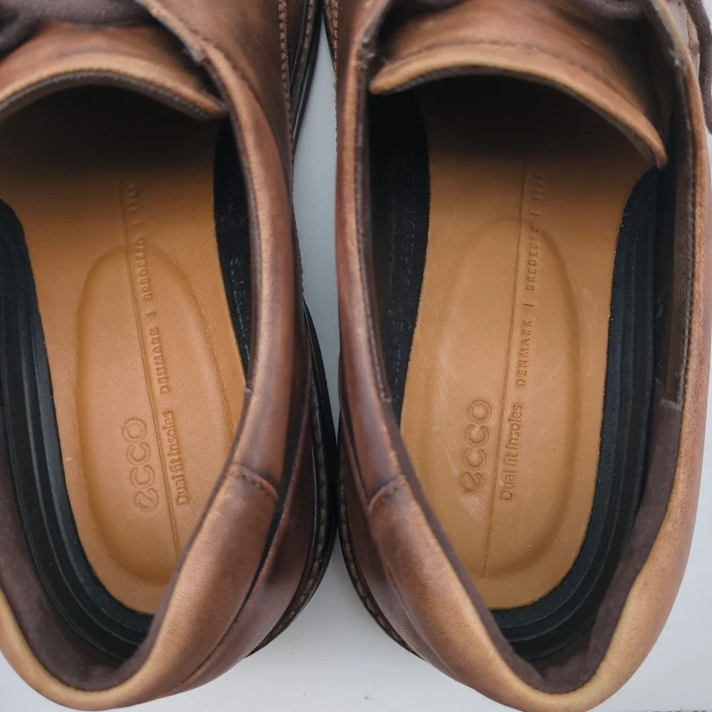 Ecco Holton Apron Toe Dress Shoes Mens 10 Brown Leather Oxford Lace Up EU 44